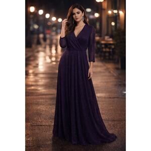 Zomva Pruple Glitter Evening Dress V Neck 2xl NWT